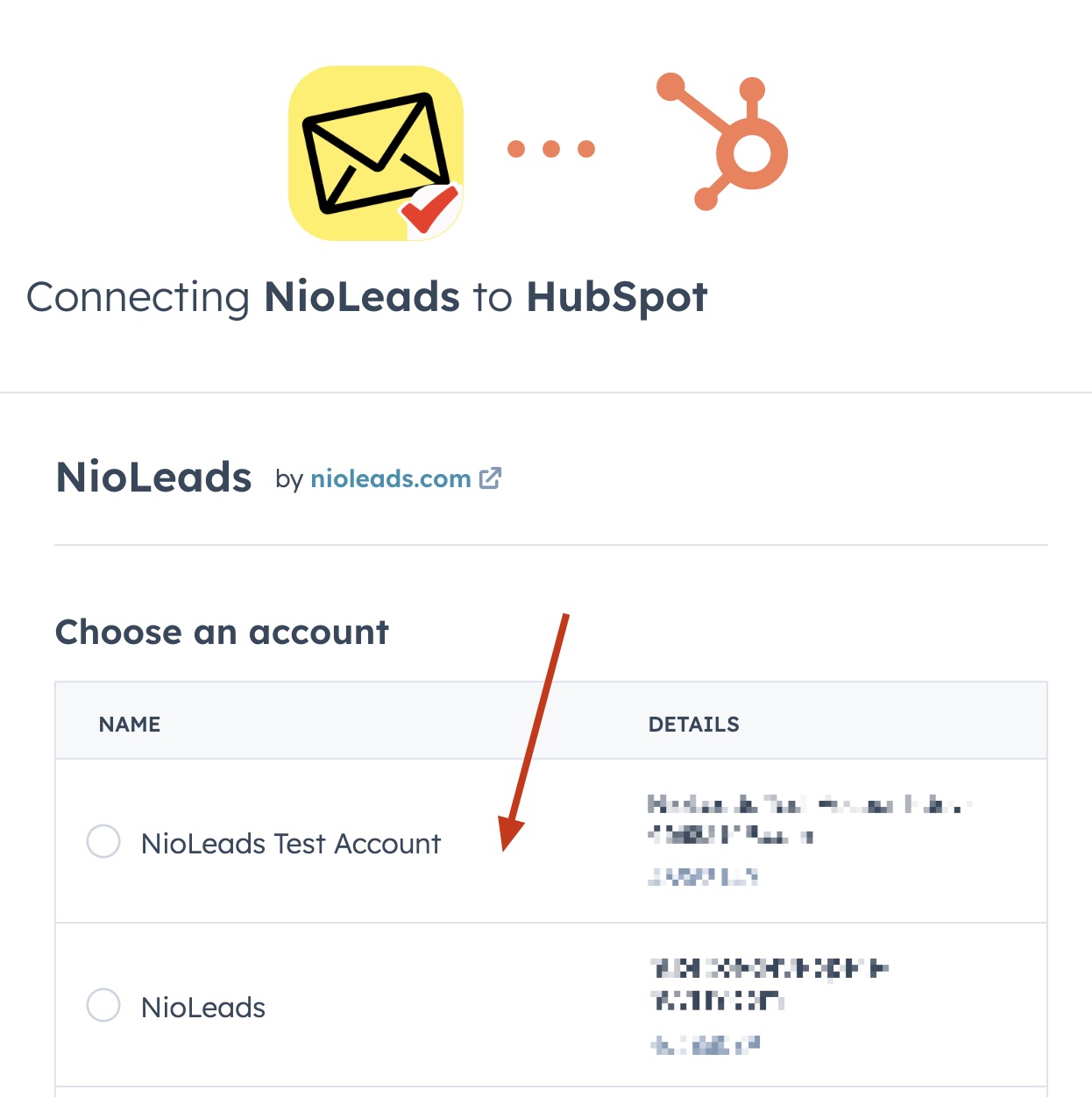 choose hubspot account to connect