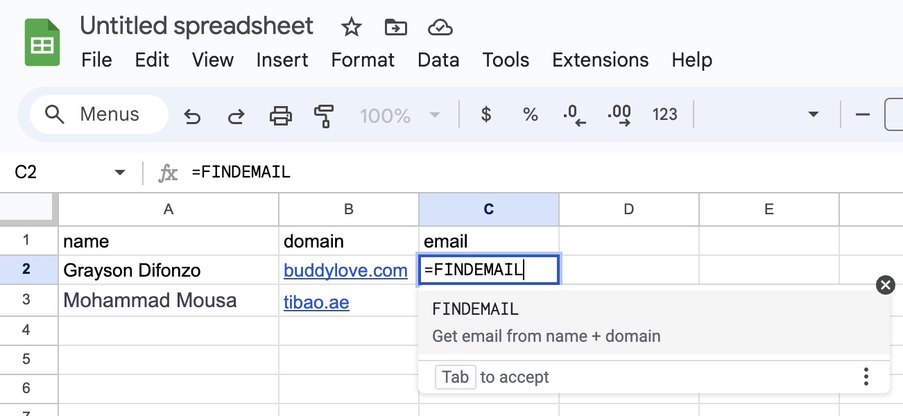 use FINDEMAIL AND VERIFYEMAIL formula